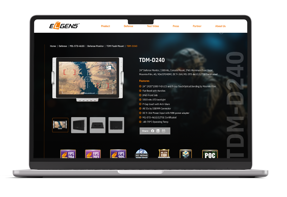 ELGENS redesigned defense monitor product page